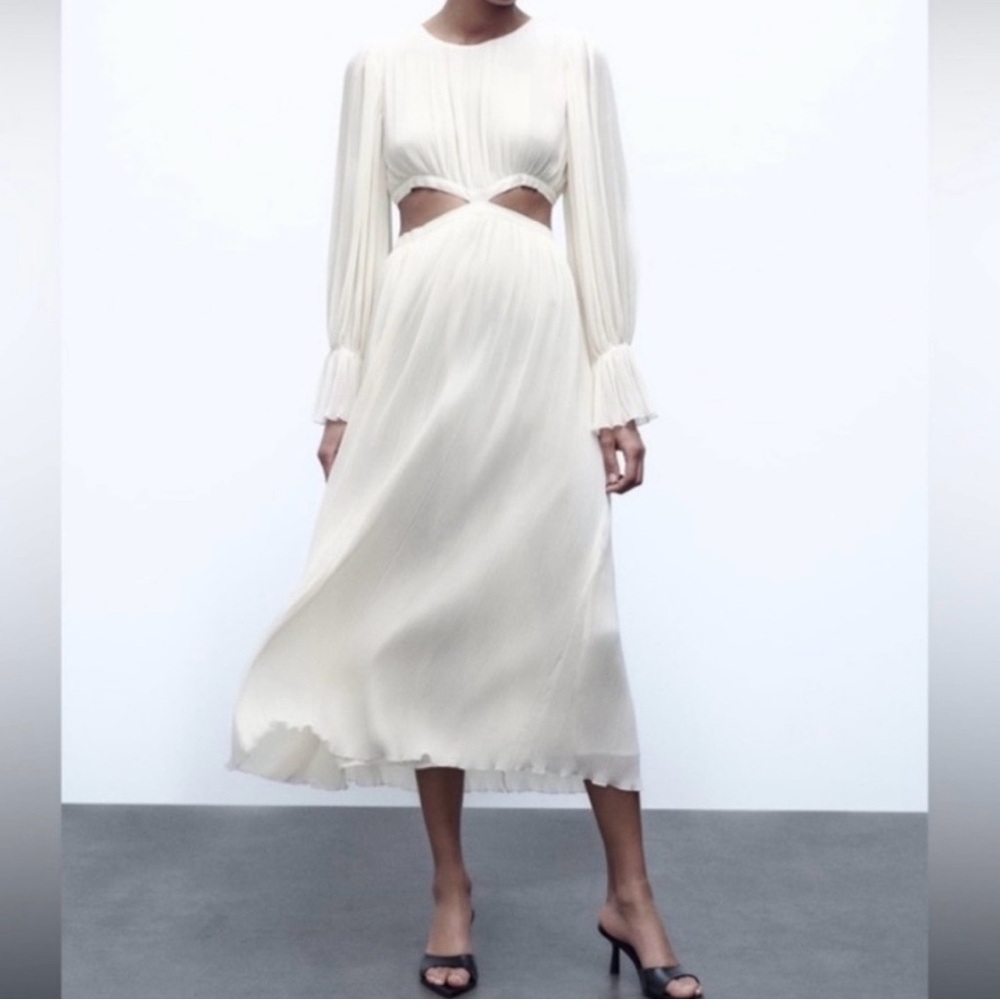 Zara Elegant Cream Long-Sleeve Dress